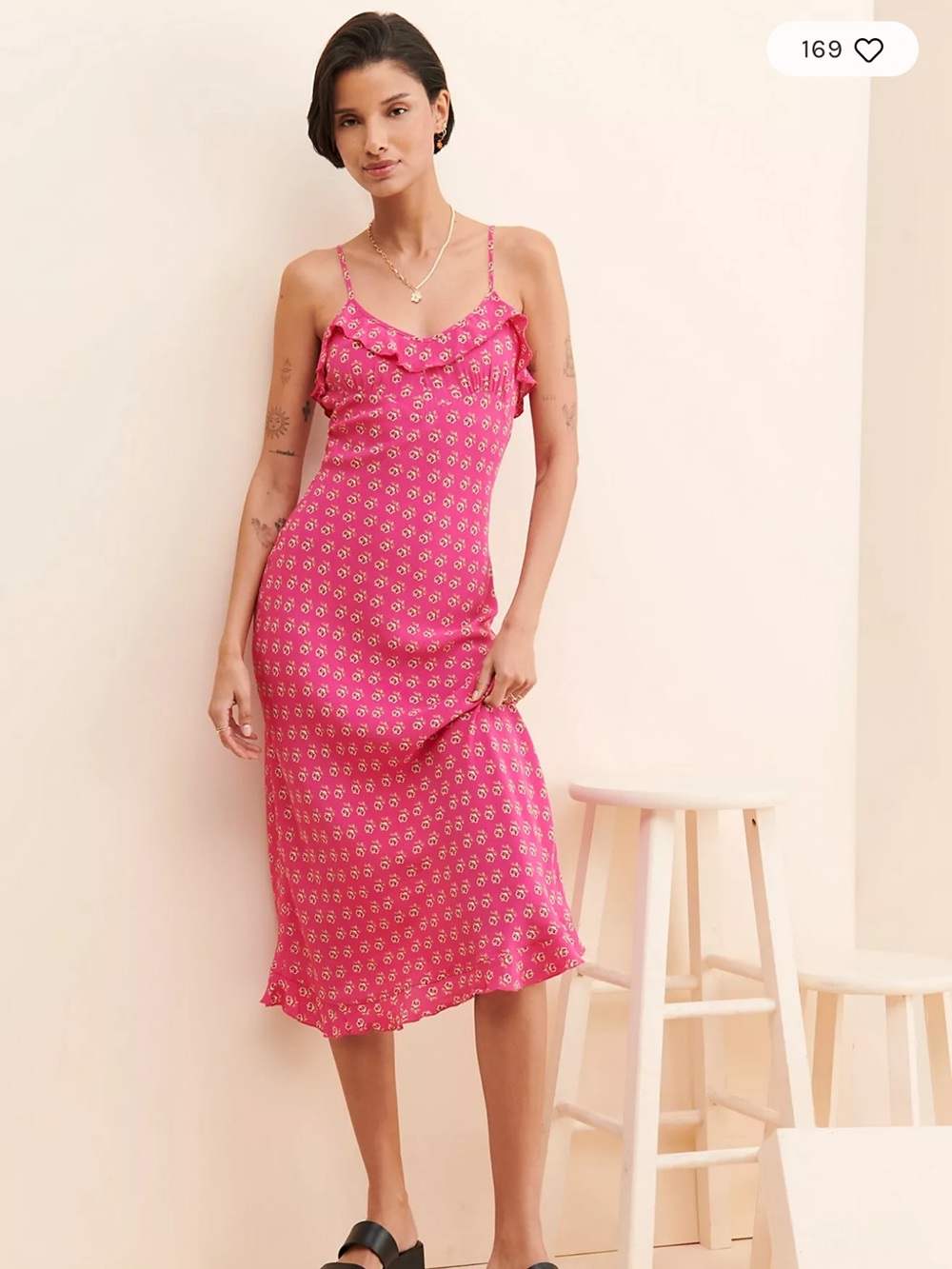 ROLLA'S Hot Pink Floral Ruffle Slip Dress